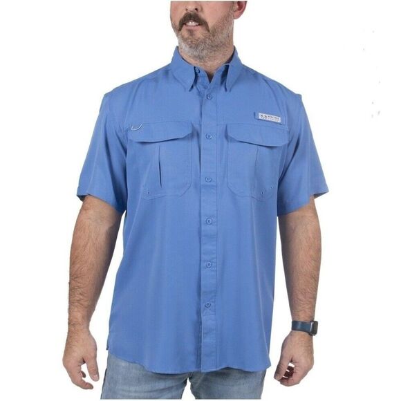 REALTREE Men's Angler Short Sleeve UV 40+ Fishing Guide Shirt in Blue, Size 2XL - Picture 1 of 5